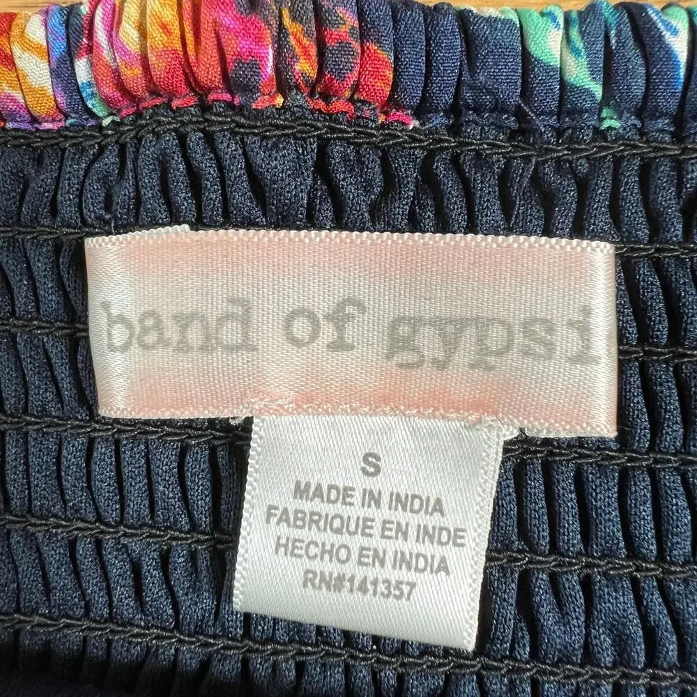 Band of Gypsies Floral Romper Dress Sz S Navy Tropical Maxi Overlay Boho Resort - Picture 4 of 5